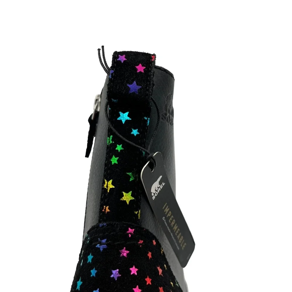 Sorel‎ Emelie Youth Girls Leather Fashion Combat Boot 5 Black-Multi Waterproof